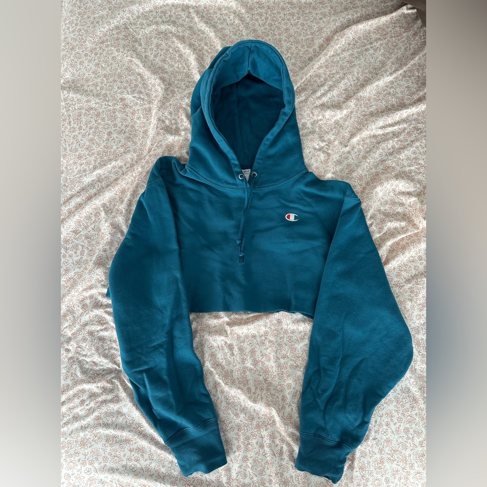Blue cropped Champion hoodie
